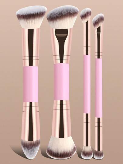 4pcs Professional Dual-Ended Makeup Brush Set - Includes Foundation Brush, Contour Brush, Blush Brush, Powder Brush, Eyeshadow Brush, Concealer Brush, Highlighter Brush, Mixing Brush. Soft Fiber Bristles, Portable For Travel, Great Gift For Women And Girls. Makeup Brush Set, Makeup Tool Kit, Makeup Brush Set, Complete Makeup Tools, Makeup Brush Set, Full Makeup Tool Kit, Brush Set, Makeup Brush Gift Set, Set