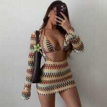 Vestido corto sexy de corte ajustado con hombros descubiertos, vestido para usar sobre bikini, vestido de playa para mujer, sin espalda. - Color de la imagen - Ver 7