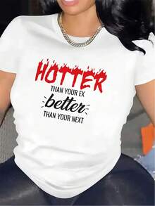 Short-Sleeved T-Shirt For Restaurants | Durable And Lightweight, With An Eye-Catching Text Design, Comfortable Fit, Perfect For Casual Dining And Everyday Wear,  And Fashionable Blouse For Women, Round Neck, Medium Stretch Fabric, Print. - White - View 1