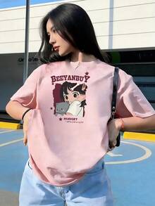 Anime Girl And Gray Kitten T-Shirt, Fashionable Short-Sleeve T-Shirt For Spring/Summer 2026, Made In Mexico, 180 Grams. Cartoon Print, Couple Design, Suitable For Indoor Or Outdoor Wear. Crew Neck, Unisex, Ideal For Office And Leisure. One-Pack. - PK-P631577SLNDXZGY570 - 查看 4