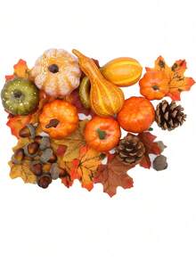 50pcs Artificial Harvest Pumpkin Set, Thanksgiving Autumn Home Decor, Includes Faux Pumpkins, Gourds, Acorns And Maple Leaves, Suitable For Harvest Thanksgiving Decoration, Autumn Home Farmhouse Style Decor, Autumn Wedding Table Centerpiece Decoration - 50p Set - View 9