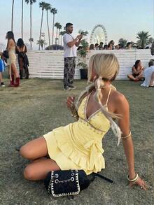 MOD Collar con colgante de concha, vestido casual mini para el verano - Amarillo - Ver 2