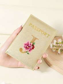 Floral Letter Print Passport Holder Wallet & Card Holder, Slim Travel Purse For Couple, Fits Cards & IDs, Lightweight Portable - Burgundy - View 129