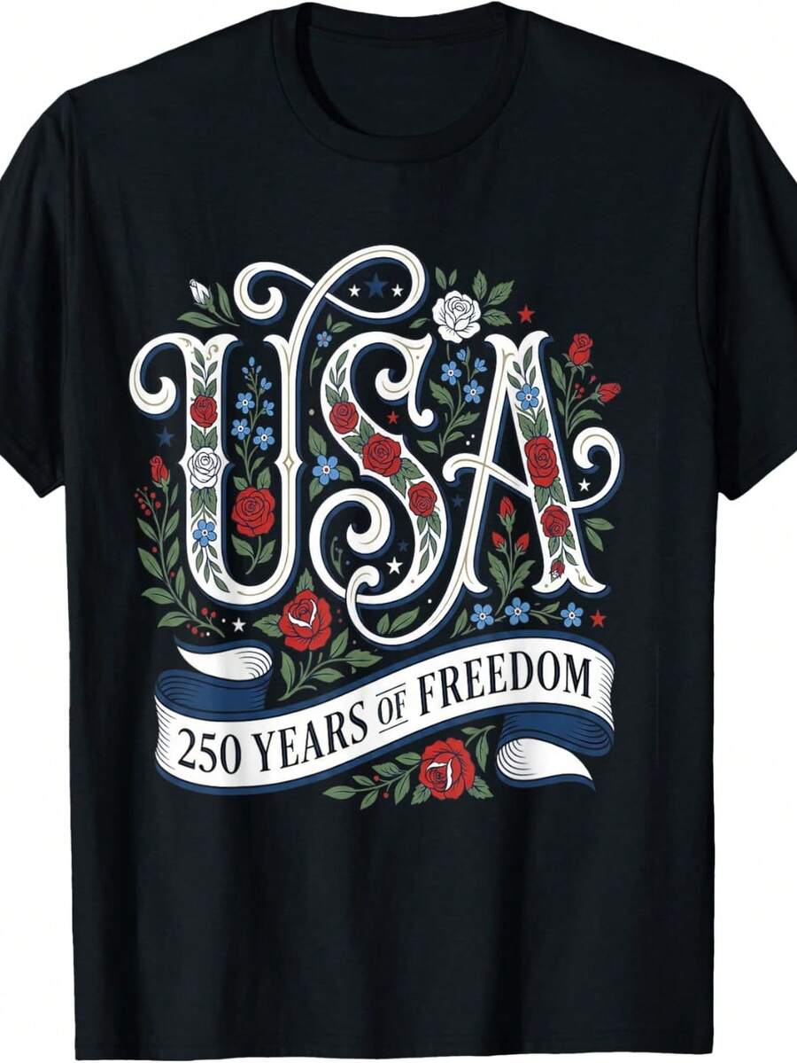 Camiseta del 250 aniversario de EE. UU. para mujer, patriótica, del 4 de julio. Camiseta unisex de algodón puro de 220 g, ideal para todas las estaciones, apta tanto para hombres como para mujeres. Tejido duradero de alta calidad, suave al tacto y de larga duración. Prenda transpirable, ideal para usar en otoño y en vacaciones. - Negro - Ver 1