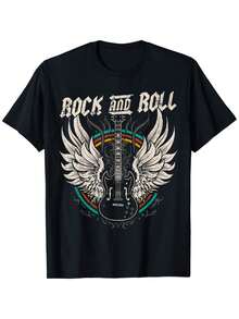 Rock And Roll Guitar Vintage ROCK Music T-Shirt - Black - View 1