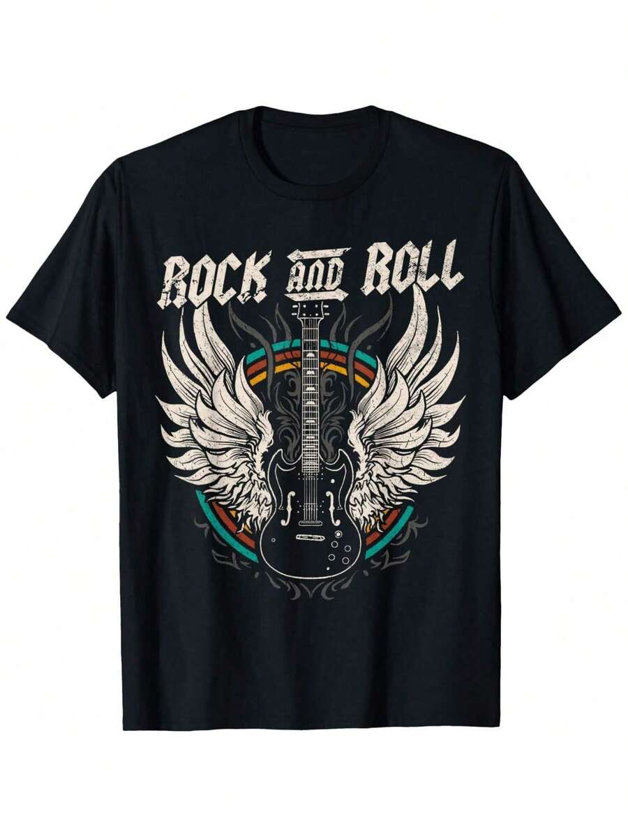 Rock And Roll Guitar Vintage ROCK Music T-Shirt - Black - View 1