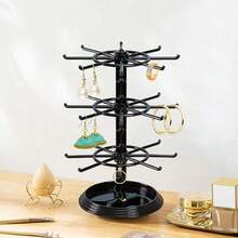 1pc Creative Black Multi-Layer Hanging Jewelry Storage Display Rack 16 Hooks/24 Hooks And Adjustable Bottom Distance Suitable For Bracelets Necklaces Pendants Glasses Keychains Jewelry Towers Large Capacity Additions Desktop Counter Sorting Rack - Multicolor - View 2