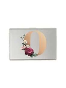 Red Flowers And Gold Letters A-Z Initial Pattern Slim Card Case Minimalist Aluminium Metal Wallet RFID Privacy Protection Credit Card Holder ID Business Card Pouch Portable Card Organizer Thin Metal Purse Multifunctional Card Storage Box For Daily - Multicolor - View 12