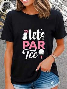 Camiseta de golf 100% algodón Let's Par Tee para golfistas, jugadores de golf, equipo, mujeres, chicas, camiseta gráfica para mujer y hombre, cuello redondo, estilo clásico, moda de verano, tops para vacaciones. - Negro - Ver 5