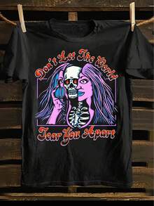 Camiseta casual de manga corta y cuello redondo, estampada, muy adecuada para el verano y la primavera, diseñada para mujeres, blusas para mujer, playeras de mujer, tops, blusa, top, playeras. - Negro - Ver 1