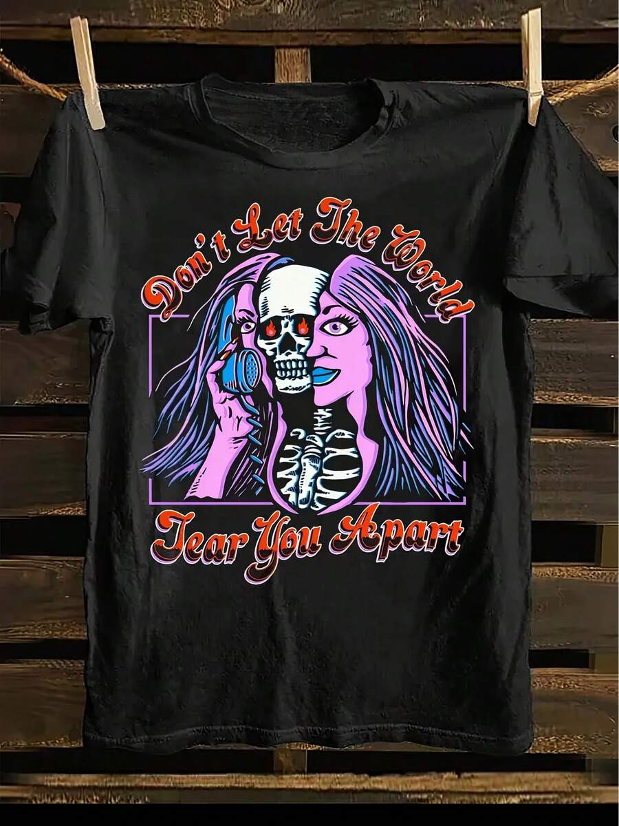 Camiseta casual de manga corta y cuello redondo, estampada, muy adecuada para el verano y la primavera, diseñada para mujeres, blusas para mujer, playeras de mujer, tops, blusa, top, playeras. - Negro - Ver 1