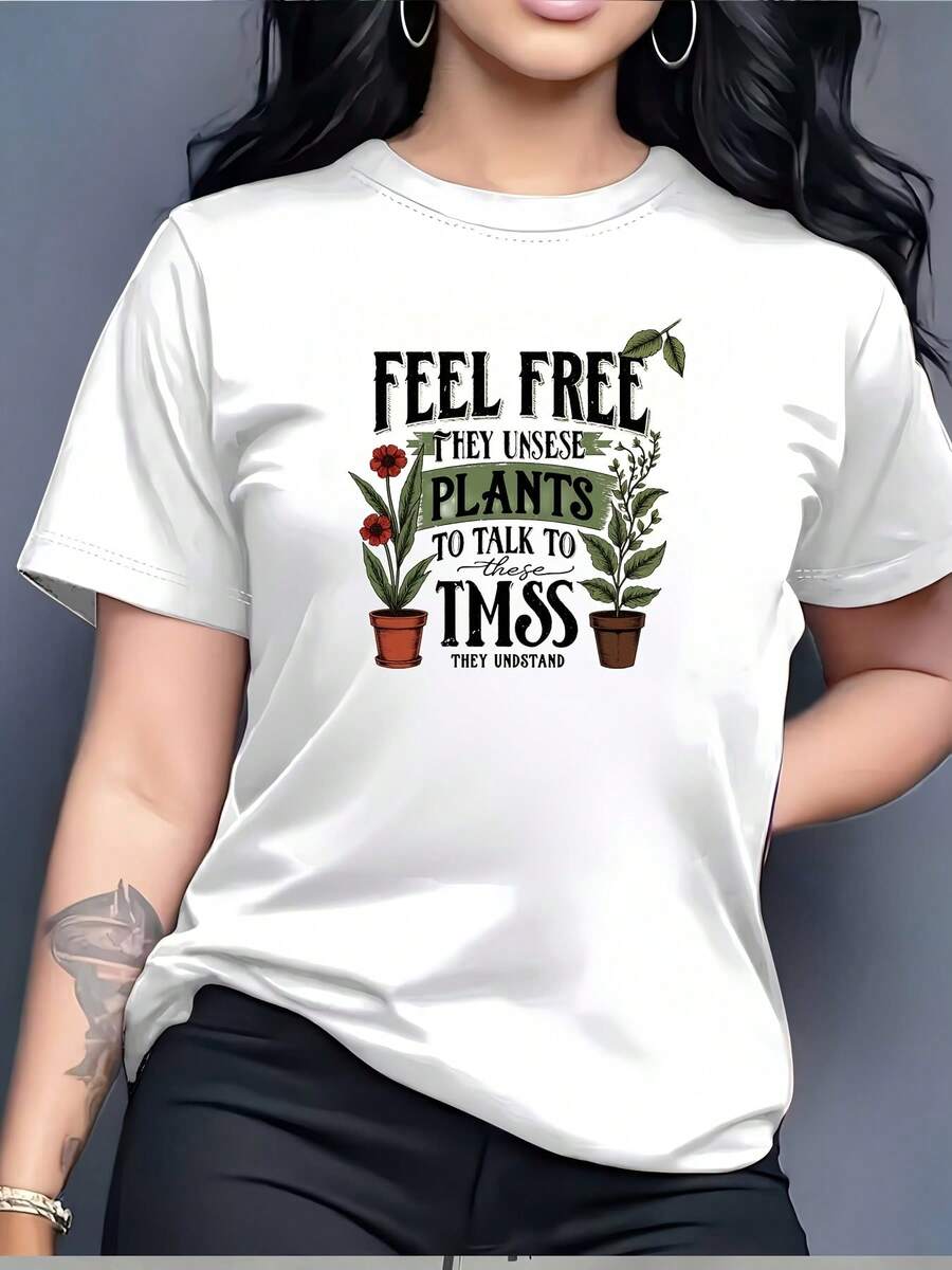 Camiseta de verano divertida de 180 gramos, suave y cómoda, con el mensaje "Déjalo ir, no les hagas caso", un regalo perfecto para amigos y familiares, y una opción ideal para eventos corporativos y actividades de team building-deja que las plantas sean tu portavoz, ellas entienden tus sentimientos. - Blanco - Ver 1