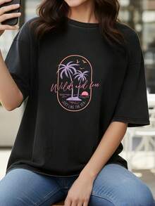 Camiseta casual vintage cómoda y lavada para mujer, camiseta de manga corta con cuello redondo,% algodón lavado y versátil para hombre, adecuada para uso diario y atuendos de, estilo unisex. - Negro - Ver 1