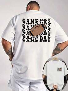Gift [Sports T-Shirt] Men's American Football Graphic T-Shirt - Lightweight Knit T-Shirt With Back Print, Breathable Crew Neck T-Shirt For American Football Fans, Casual Sportswear (Machine Washable) - White, Sports Fan Clothing, Relaxed Fit Plus Size T-Shirt, Soft - 白色 - 查看 7