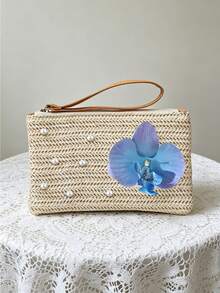 Túi cầm tay rơm phong cách Bohemian màu xanh hoa lan & ngọc trai, ví đeo cổ tay dệt sợi raffia với ngọc trai giả, túi rơm kéo khóa đi biển mùa hè, hoàn hảo để đựng điện thoại, chìa khóa, mỹ phẩm & các vật dụng nhỏ thiết yếu, lý tưởng cho phụ nữ, con gái, những người yêu biển & khách du lịch, phù hợp cho các chuyến đi biển, tiệc bể bơi, kỳ nghỉ & dạo phố thường ngày, tuyệt vời làm quà tặng kỳ nghỉ hè, sinh nhật & phù dâu, đa năng như ví cầm tay, túi đeo cổ tay, túi đi biển & túi đựng đồ du lịch - Nhiều màu - Xem 9