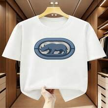 Camiseta de manga corta para hombre de talla grande 100 % algodón con gráfico simple de rinoceronte en marco circular, una camiseta de manga corta de moda para hombre, cómoda e casual para el verano, - Blanco - Ver 2