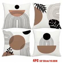 4pcs Bohemian Black & Brown Abstract Geometric Floral Print Pillow Covers [No Pillow Insert], 17.7*17.7in(45*45cm)/19.69*19.69in(50*50cm)/15.75*15.75in(40*40cm), [Single-Sided Printing], Made Of Polyester Fabric With Distressed Earthy Texture, Suitable For Sofa, Living Room, Bedroom, Car, Office, Hotel, Homestay Decoration, Perfect Gift For Family And Friends - Multicolor - View 14