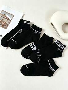 10 đôi tất cổ ngắn nam màu đen trắng, tất thể thao bằng cotton thoáng khí in họa tiết hình học, tất thể thao cổ thấp thường ngày. - Nhiều màu - Xem 8