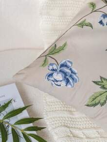 1件現代極簡米色花卉與鳥類刺繡枕套，春夏花卉刺繡裝飾枕套，適合室內裝飾，四季通用，不含枕芯 - 米色 - 查看 8