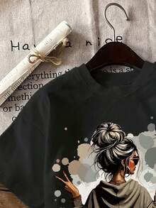 Edición Limitada, Camiseta de Manga Corta para Mujer% Algodón Ligero, Estampada y Versátil para el Día de la Madre - Negro - Ver 4