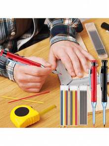 1pc Metal Long Head Deep Hole Carpenter Pencil Professional Engineering Carpenter Pencil Quick-Dry Pencil 2.8MM Lead Refill Suitable For Woodworking Decoration Design Woodworking Decoration Designer Best Gift Student Stationery, Random Color, Random Style - Sets - View 3