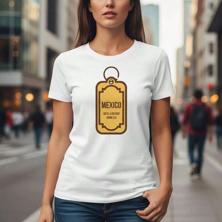 Curvy Clothing On And Vintage Mexico Hotel Keychain Graphic Tee - Retro Travel Souvenir Style Women's T-Shirts Y2K - 白色 - 查看 1