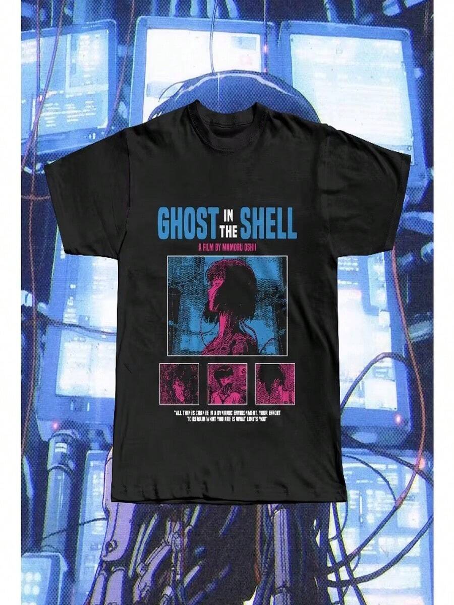 Camiseta versión 1995, camiseta de anime cyberpunk de Motoko Kusanagi, camiseta unisex de verano, holgada y transpirable. - Negro - Ver 1