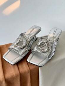 5cm New Colorblock Minimalist Thong Wedge Sandals Women 2025 Summer Open Toe High Heels - Silver - View 2