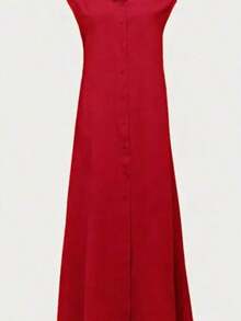 YHHVestido largo de verano elegante de color rojo sólido con botones delanteros para uso casual y de oficina para mujeresYHH - Azul - Ver 6