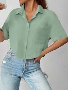 negra casual corta y sencilla de manga corta para uso diario para damas - verde menta - Ver 1