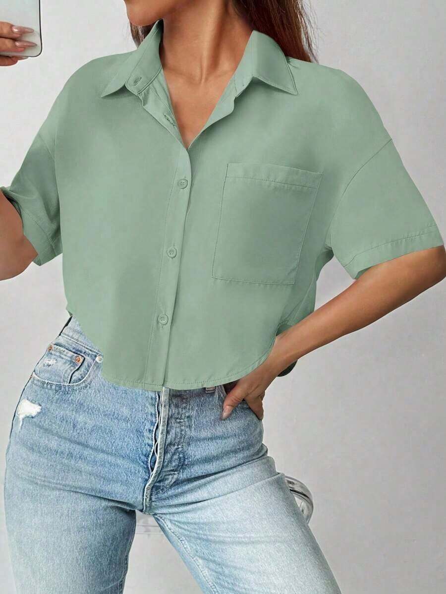 negra casual corta y sencilla de manga corta para uso diario para damas - verde menta - Ver 1