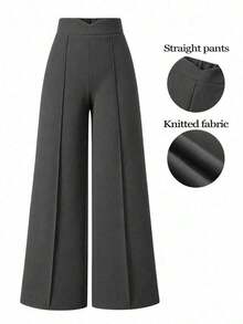 Pantalones anchos versátiles y casuales de estilo minimalista y estilizador para mujer de talla grande - Gris Oscuro - Ver 9