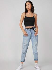 Top de tirantes corto unicolor - Negro - Ver 3