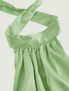 Blusa de mujer con cuello alto, lazo y corbata en color albaricoque - Verde - Ver 4