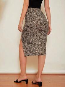 Falda lápiz de leopardo con abertura delantera - Multicolor - Ver 2