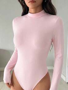 Body de mujer con cuello alto y manga larga, de uso casual - Rosa Pálido - Ver 6