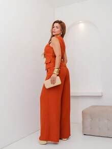 Women's Tailored Suit With Vest And Wide-Leg Trousers, Autumn/INC-1039 - Màu Cam cháy - Xem 5
