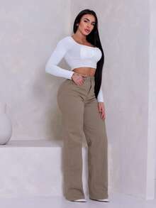 Wide Leg - Khaki - View 7