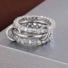 1pc Minimalist Dotted Triple-Ring Design Cubic Zirconia Inlaid Women's Ring - Multicolor - View 12