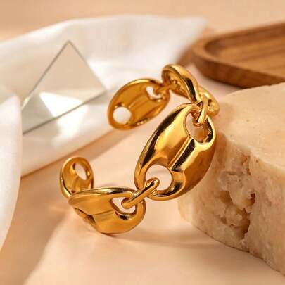 Nhẫn hở bằng thép không gỉ mạ vàng 18K dành cho nữ, nhẫn mắt xích kiểu thủy thủ không gây dị ứng, trang sức tối giản có thể đeo nhiều lớp để đeo hàng ngày.