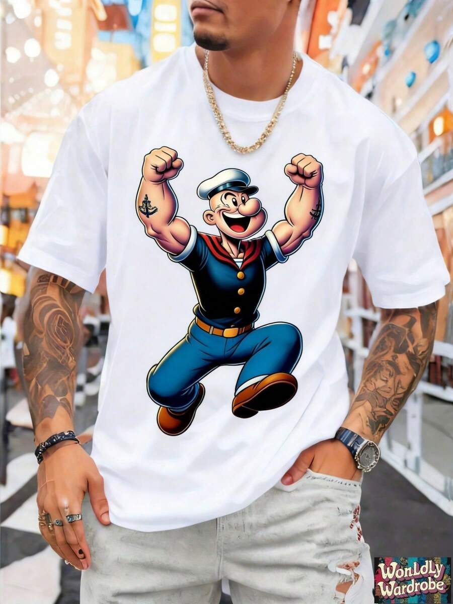 Camiseta de hombre de talla grande , camiseta blanca de 180g, diseño , ropa de moda urbana, ropa de exterior para hombre, regalo navideño para hombre. - Blanco - Ver 1