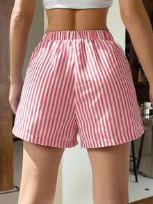 Shorts tejidos de mujer con rayas azules - Rojo y blanco - Ver 2