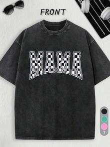 1 camisa cómoda y colorida a cuadros para mamá como regalo para ella, camiseta vintage para mamá, regalo para el Día de la Madre, camiseta vintage a cuadros para mamá, sudadera para mamá universitaria, un excelente regalo para las fiestas, camiseta vintage lavada de 180g 100% algodón. - Gris - Ver 7