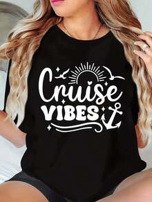 Camiseta de manga corta elegante e informal para mujer, camiseta para cruceros familiares, camisetas para cruceros familiares, camisetas a juego para vacaciones en familia, conjuntos a juego para la familia. - Negro - Ver 8