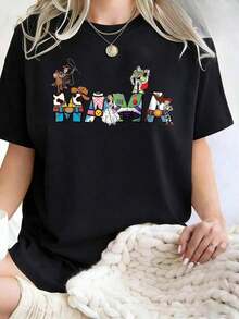 Camiseta de algodón de manga corta con cuello redondo para mujer, estilo casual , con estampado de  Mama, corte regular, tallas para hombre, adecuada para toda la familia - Estilo vintage urbano, unisex, holgada, de algodón, de manga corta y cuello redondo, blusas para mujer. blusas.blusas casuales para dama. - Negro - Ver 6