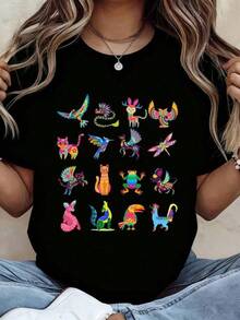 Camiseta de Alebrijes, Criatura Animal, Arte Popular Mexicano, Patrimonio Hispánico, camisetas gráficas, tops cortos para mujeres, conjuntos de verano para mujeres, tops de veranoblusas para mujer playeras de mujer vestidos casuales para mujer y2k playeras deportivas para mujer verano camisetas ropa de mujer Fashion Perfect For Daily - Negro - Ver 1