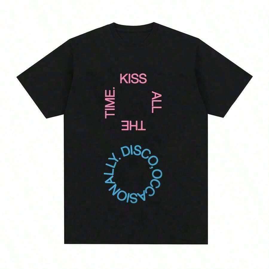 Camiseta de Viaje Casual Disco Kiss All Time de Harry Style, Verano 2026, Camisetas de Lujo para Hombre y Mujer Ropa deportiva estilo Y2K, cuello redondo, 100% algodón, tejido suave, manga corta. - Negro - Ver 1