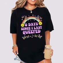Women's Christmas T-Shirts, Funny Holiday T-Shirts, New Year's T-Shirts With Loving And Humorous Prints For Adults, 100% Cotton, Graphic Printed T-Shirts For Women, Casual Round Neck Short Sleeve T-Shirt, 1 Piece, Fashionable T-Shirt, Breathable And Comfortable. - 黑色 - 查看 3