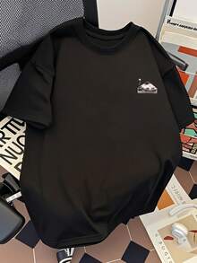 Men's Oversized T-Shirt With Mountain Print, Limited Edition, Short Sleeve, Crew Neck, Cotton, Men's Clothing, Harajuku Summer Style, Y2k, Lightweight Cotton - 黑色 - 查看 2