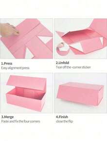 1pc Pink Gift Box, Magnetic Closure Foldable Rectangular Gift Box With Lid, Suitable For Proposal, Wedding, Bachelorette Party, Christmas, Halloween, Birthday Gift Packaging - Multicolor - View 3